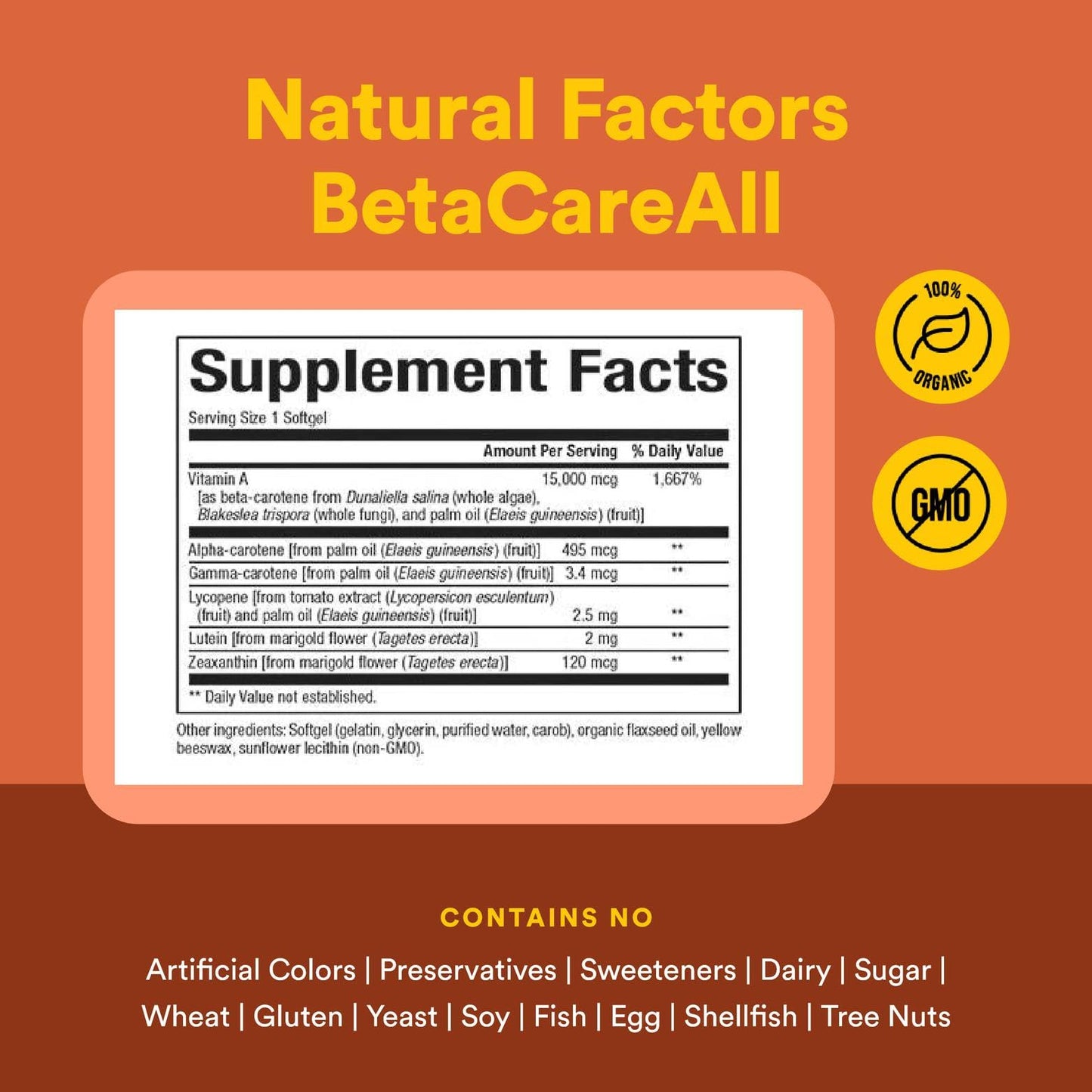 Natural Factors BetaCareAll 25,000 IU Vitamin A - Healthy Skin, Vision & Immune Support | 90 Softgels