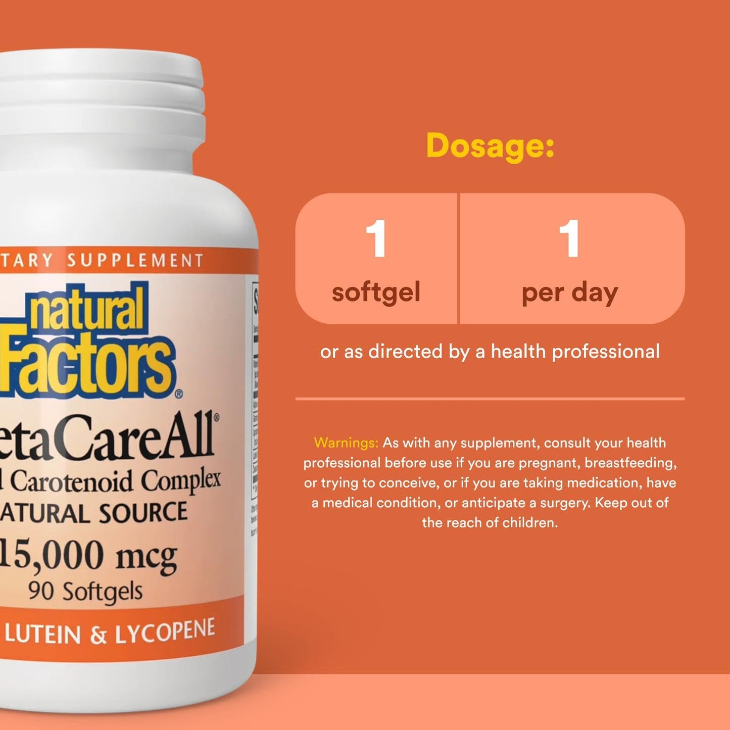 Natural Factors BetaCareAll 25,000 IU Vitamin A - Healthy Skin, Vision & Immune Support | 90 Softgels