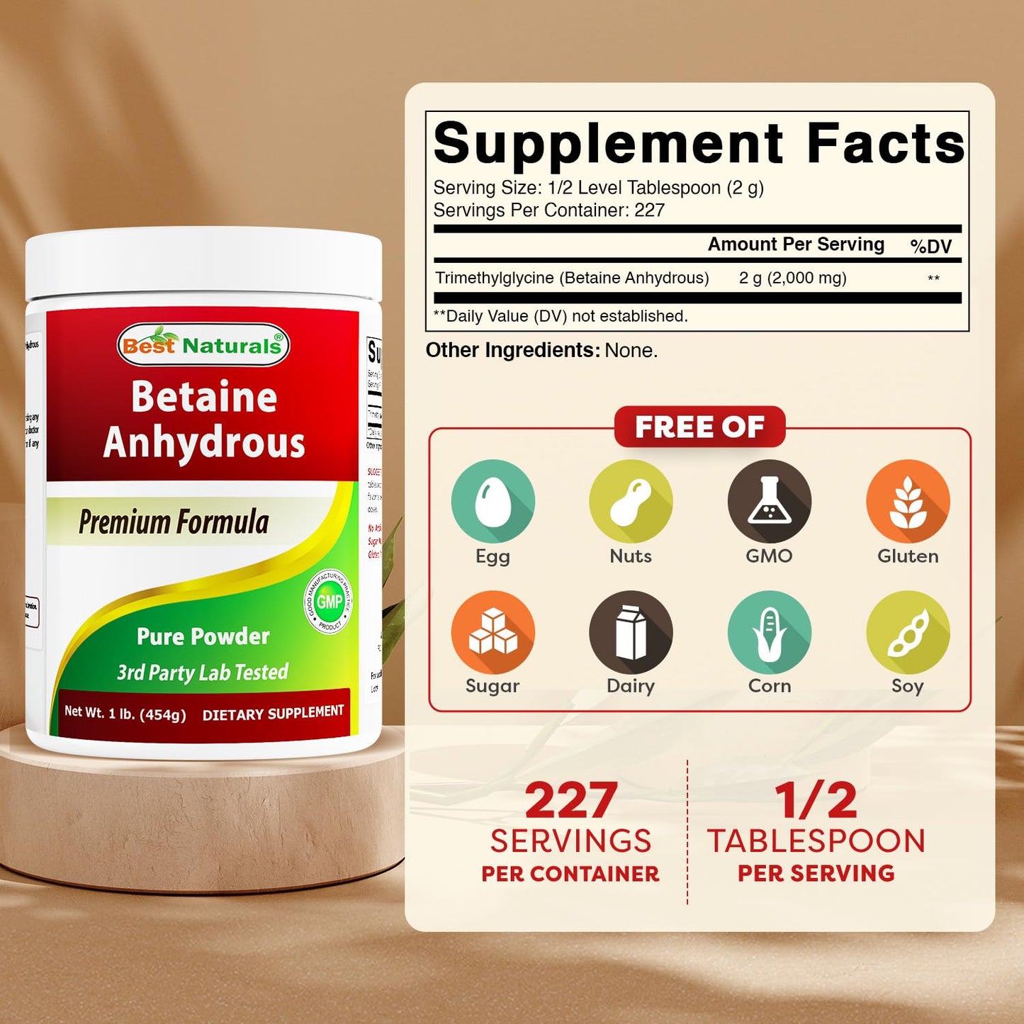 Best Naturals Betaine Anhydrous TMG Pure Powder – 1 lb | Non-GMO & Gluten Free