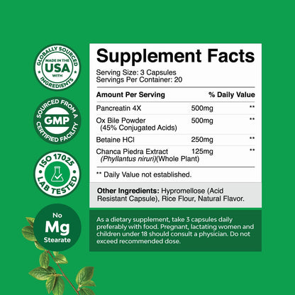 Ox Bile Salts for Gallbladder Support | Digestive Enzymes & Betaine HCL