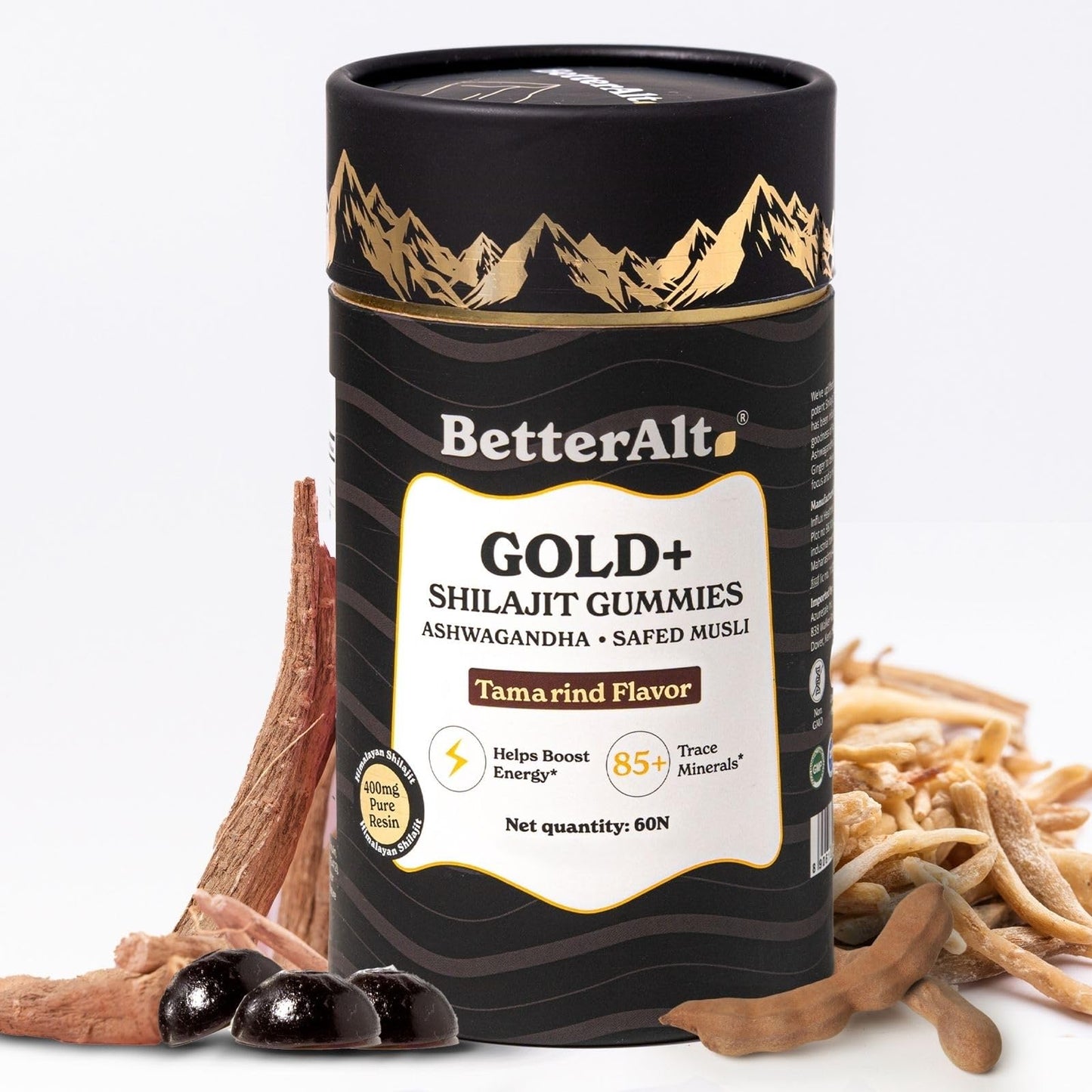 Better Alt GOLD+ Shilajit Gummies – Ashwagandha, Safed Musli, Ginger | 60 Gummies