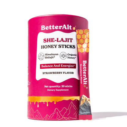 Better Alt SHE-Lajit Honeysticks for Women | Shilajit, Shatavari & Saffron | 30 Sticks