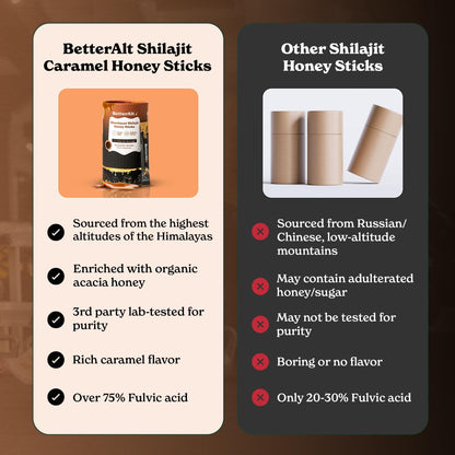 Better Alt Himalayan Shilajit + Honey Sticks – 30 Sticks for Energy, Immunity & Wellness | 85+ Trace Minerals, 75%+ Fulvic Acid