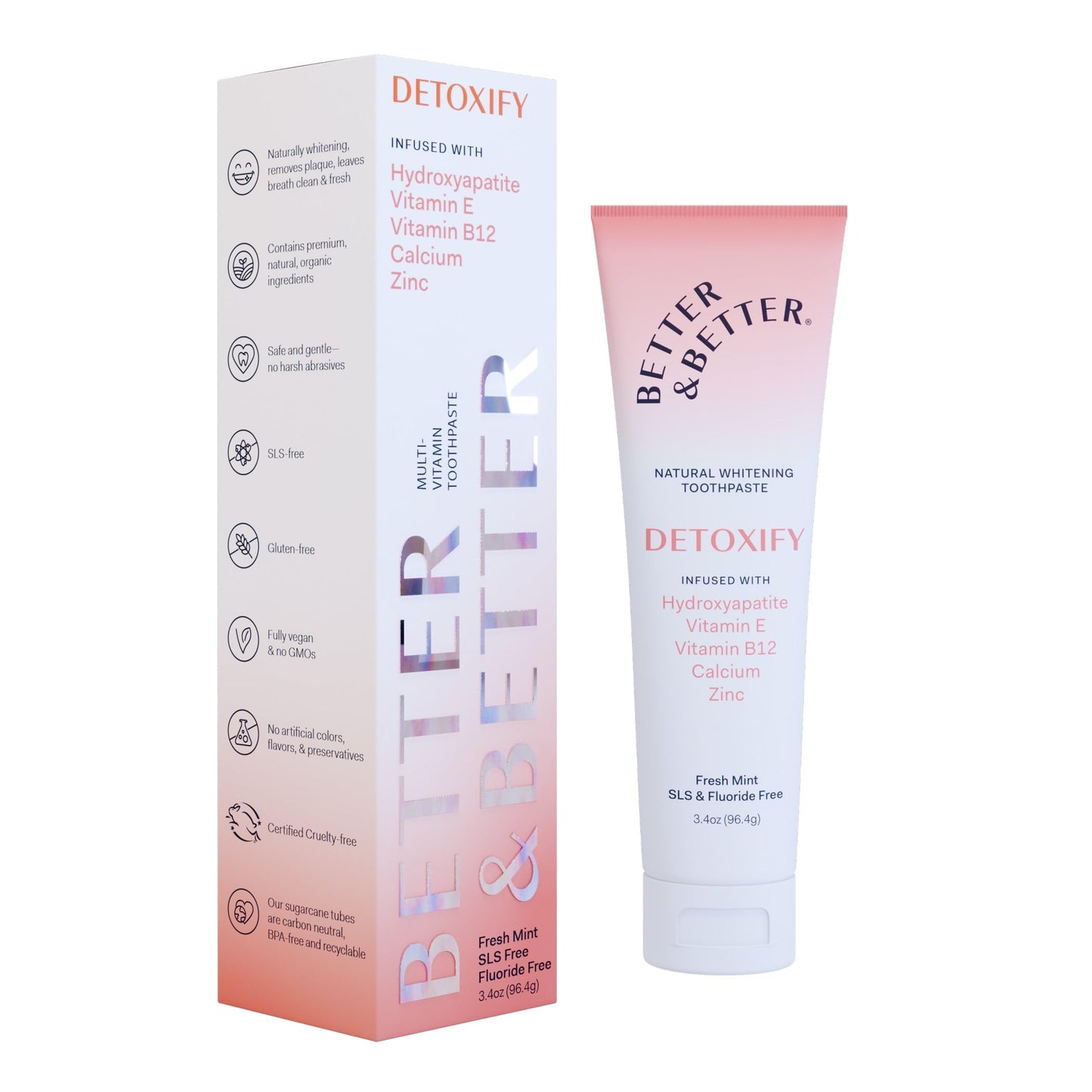 Better & Better Detoxify Hydroxyapatite Toothpaste | Fresh Mint 3.4oz, 1 Pack | Fluoride & SLS Free