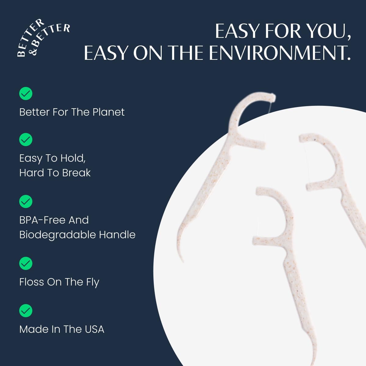 Better & Better Floss Picks (Box of 200) - Vegan, Gluten-Free, BPA-Free | Biodegradable Plant-Based Handles