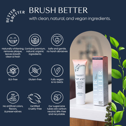 Better & Better Kids Toothpaste - Natural Hydroxyapatite, Watermelon Flavor, Fluoride & SLS Free (3.4oz, 1 Pack)