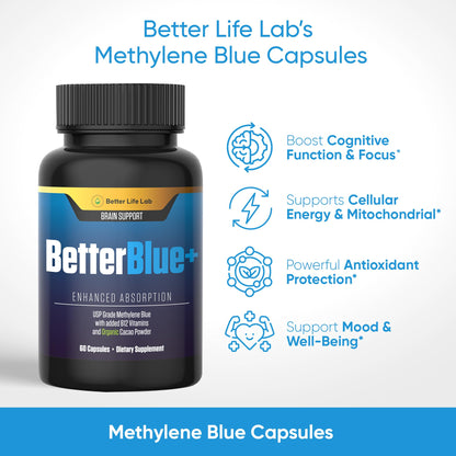 BETTER LIFE LAB Methylene Blue Capsules – Pharmaceutical-Grade Formula – 60 Count – Brain, Energy & Cellular Health