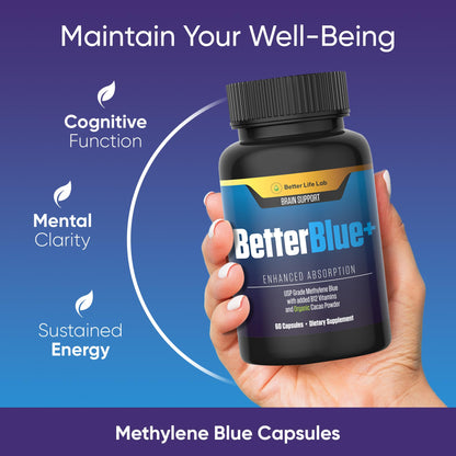 BETTER LIFE LAB Methylene Blue Capsules – Pharmaceutical-Grade Formula – 60 Count – Brain, Energy & Cellular Health
