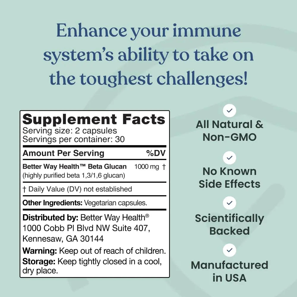 Better Way Health Beta Glucan 500 - Highly Purified 1,3/1,6 Glucan, 500 mg, 60 Capsules BritishVita | Premium UK Vitamins & Wellness Supplements