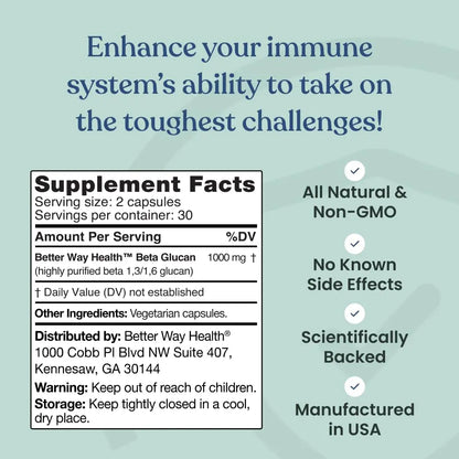 Better Way Health Beta Glucan 500 - Highly Purified 1,3/1,6 Glucan, 500 mg, 60 Capsules BritishVita | Premium UK Vitamins & Wellness Supplements