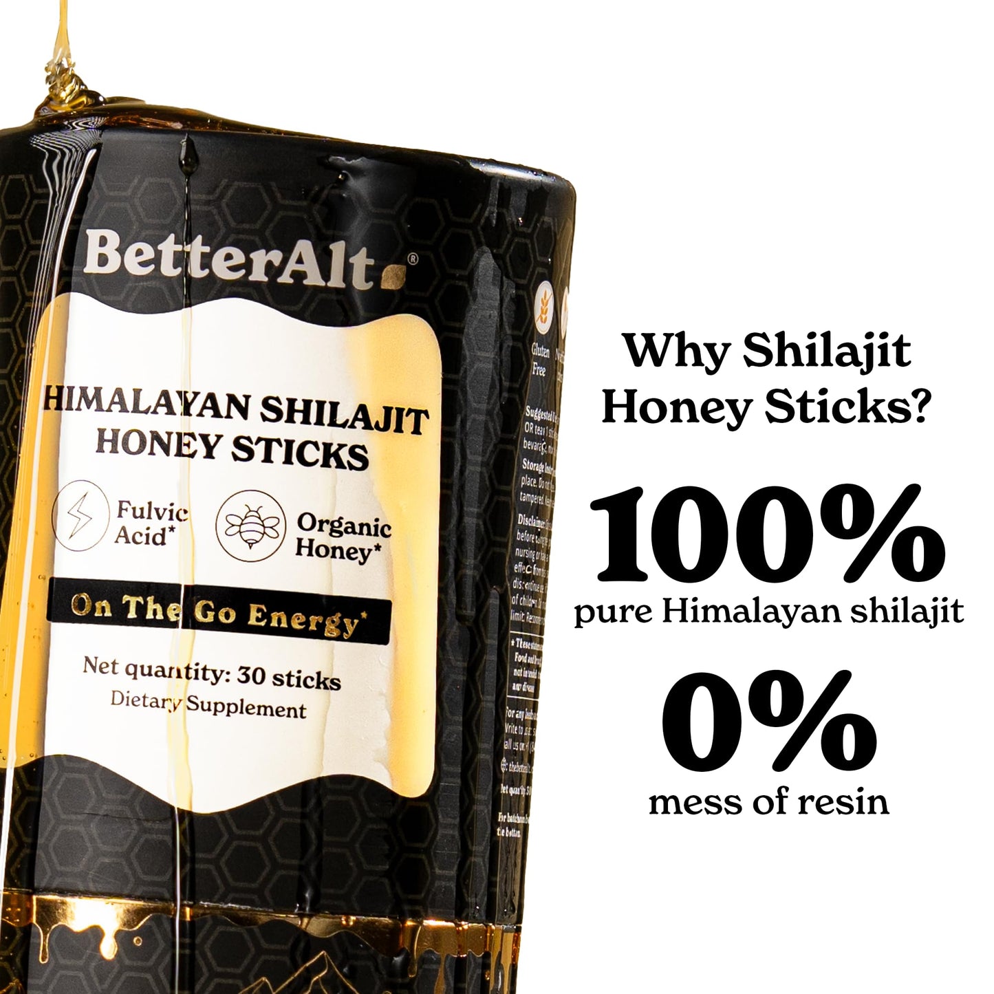 BetterAlt Shilajit Sticks with Organic Honey & Saffron | 30 Sticks for Energy & Immunity