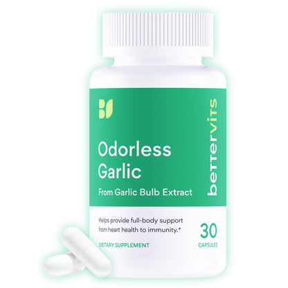 Bettervits Odorless Garlic 1000mg | High Potency Allicin | Vegan 30 Capsules BritishVita | Premium UK Vitamins & Wellness Supplements