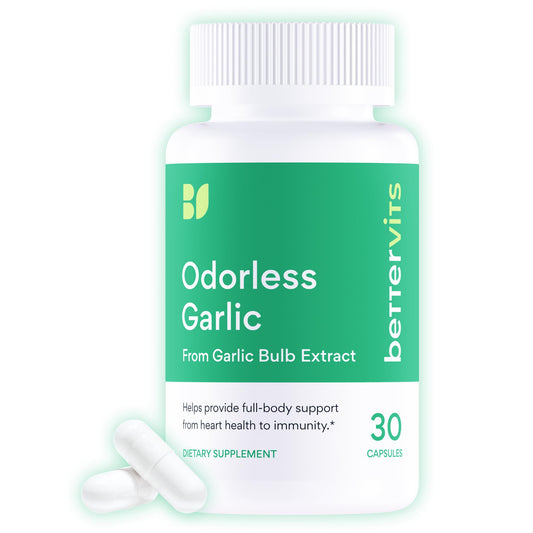 Bettervits Odorless Garlic 1000mg | High Potency Allicin | Vegan 30 Capsules BritishVita | Premium UK Vitamins & Wellness Supplements