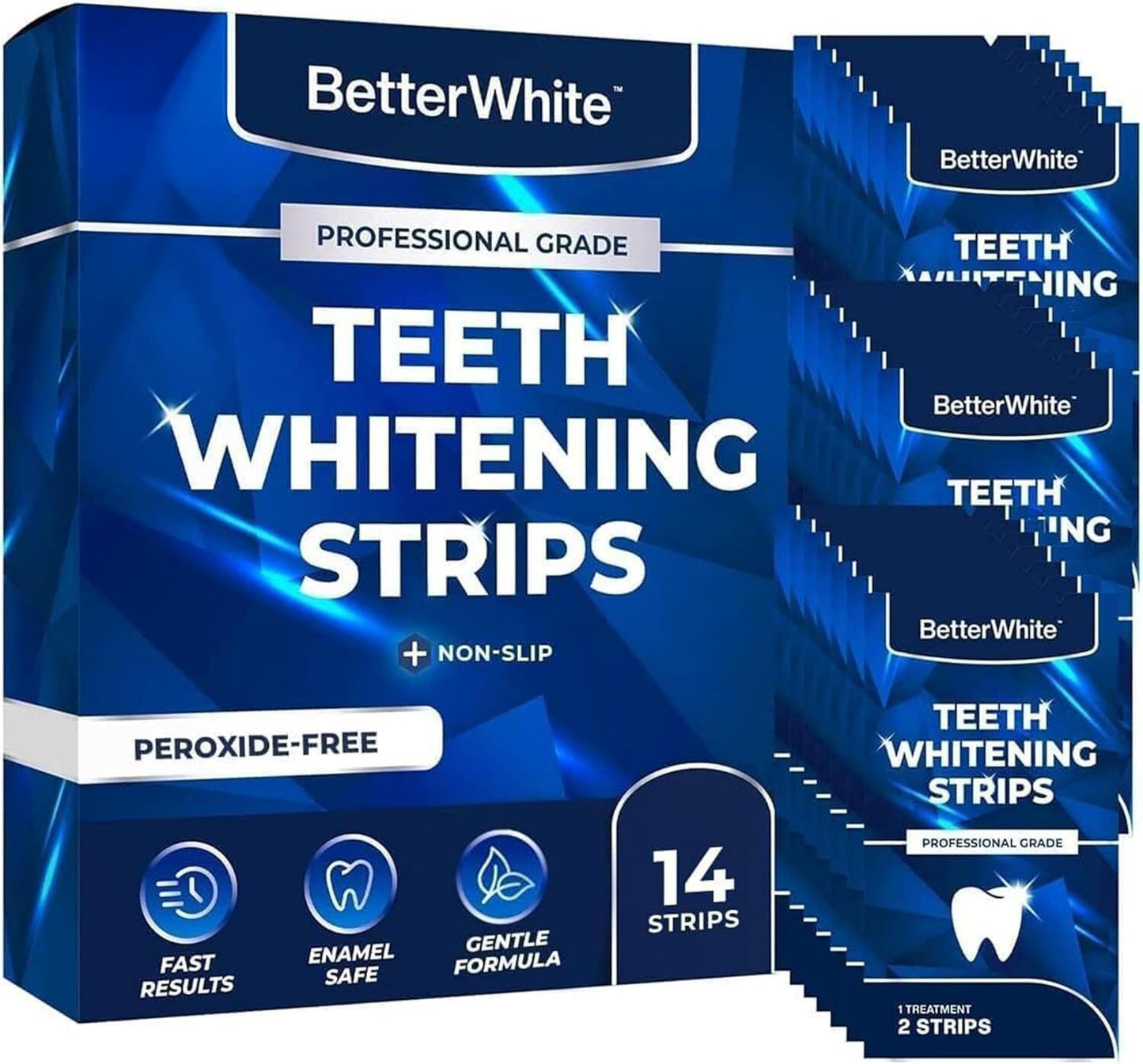 BetterWhite Professional Teeth Whitening Strips – Enamel Safe, Peroxide-Free, 14 Strips (7 Treatments)