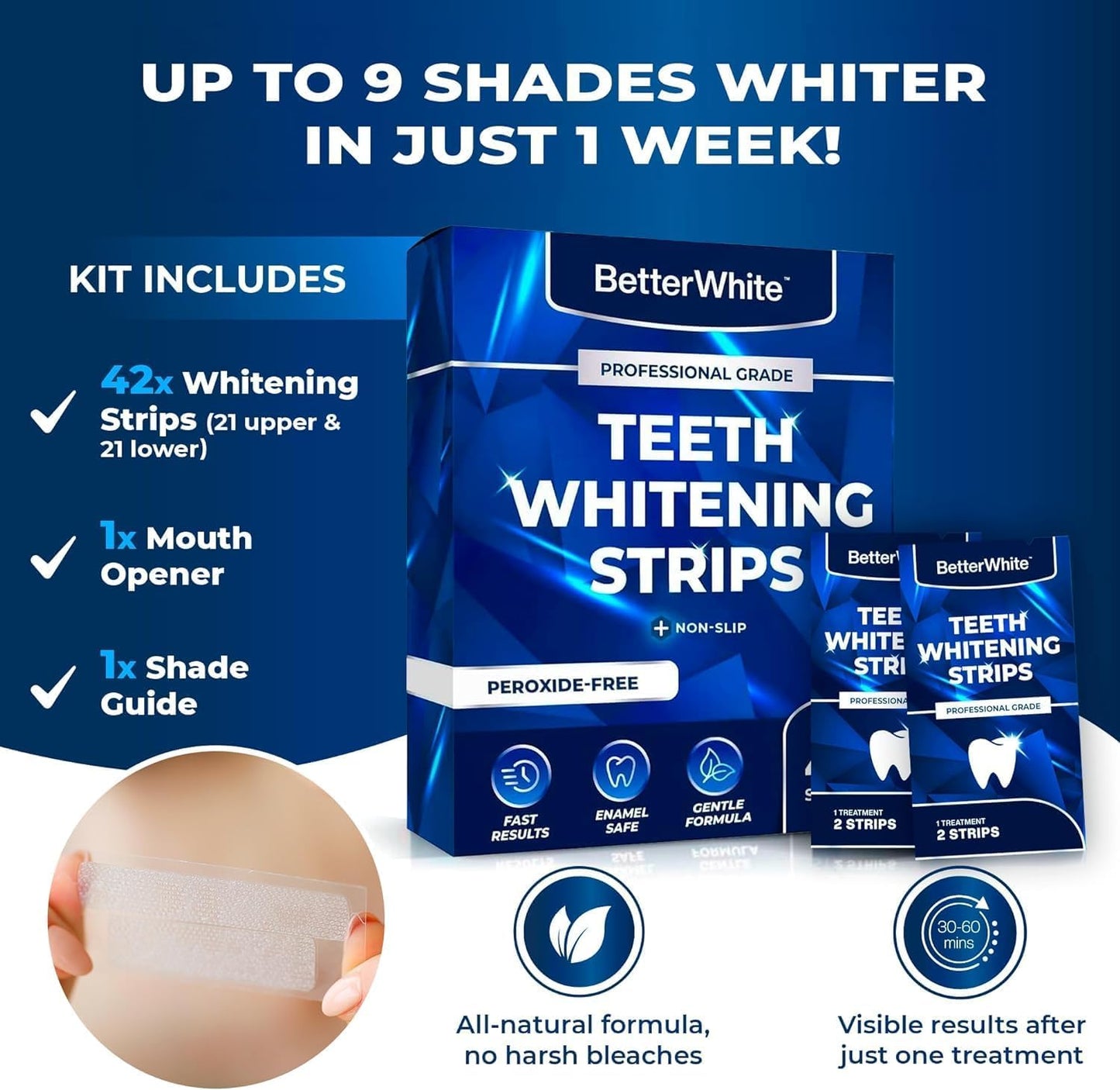 BetterWhite Professional Teeth Whitening Strips – Enamel Safe, Peroxide-Free, 14 Strips (7 Treatments)