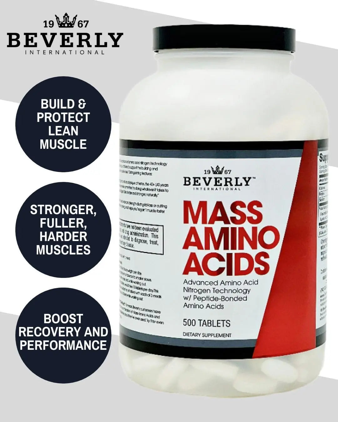 Beverly International Mass Amino Acids, 500 Tabs – Pre- & Post-Workout Support for Muscle Recovery & Repair | Complete Amino Acid Profile BritishVita | Premium UK Vitamins & Wellness Supplements