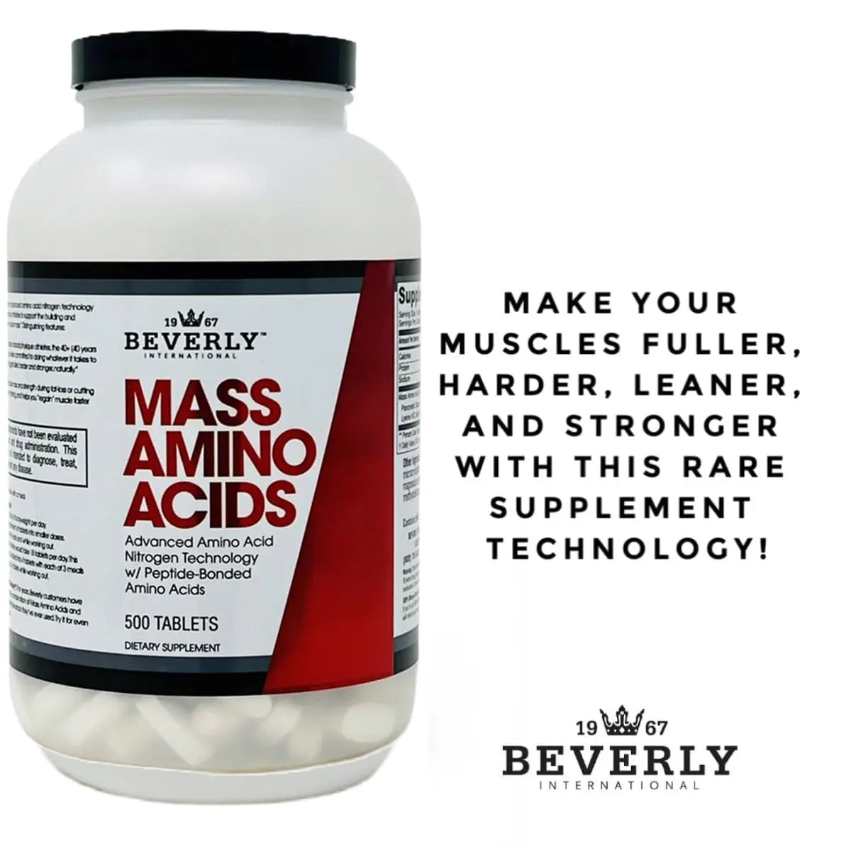 Beverly International Mass Amino Acids, 500 Tabs – Pre- & Post-Workout Support for Muscle Recovery & Repair | Complete Amino Acid Profile BritishVita | Premium UK Vitamins & Wellness Supplements