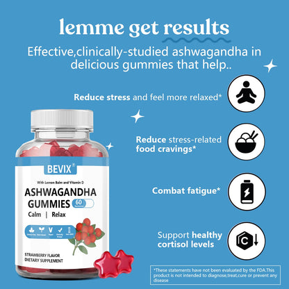 BEVIX Ashwagandha Gummies with Vitamin D - Gluten Free Stress Relief & Immune Support | 60 Count