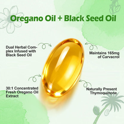 BEWORD Oil of Oregano with Black Seed Oil – 90/280/560/840 Softgels, 9000mg per Serving, 2-in-1 Immune Support, High Carvacrol & Thymoquinone | Plant-Based, Non-GMO