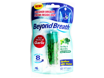 Beyond Breath Fresh Breath Capsules – 50 Count, Parsley & Mint Oils, 8-Hour Protection (Pack of 3)
