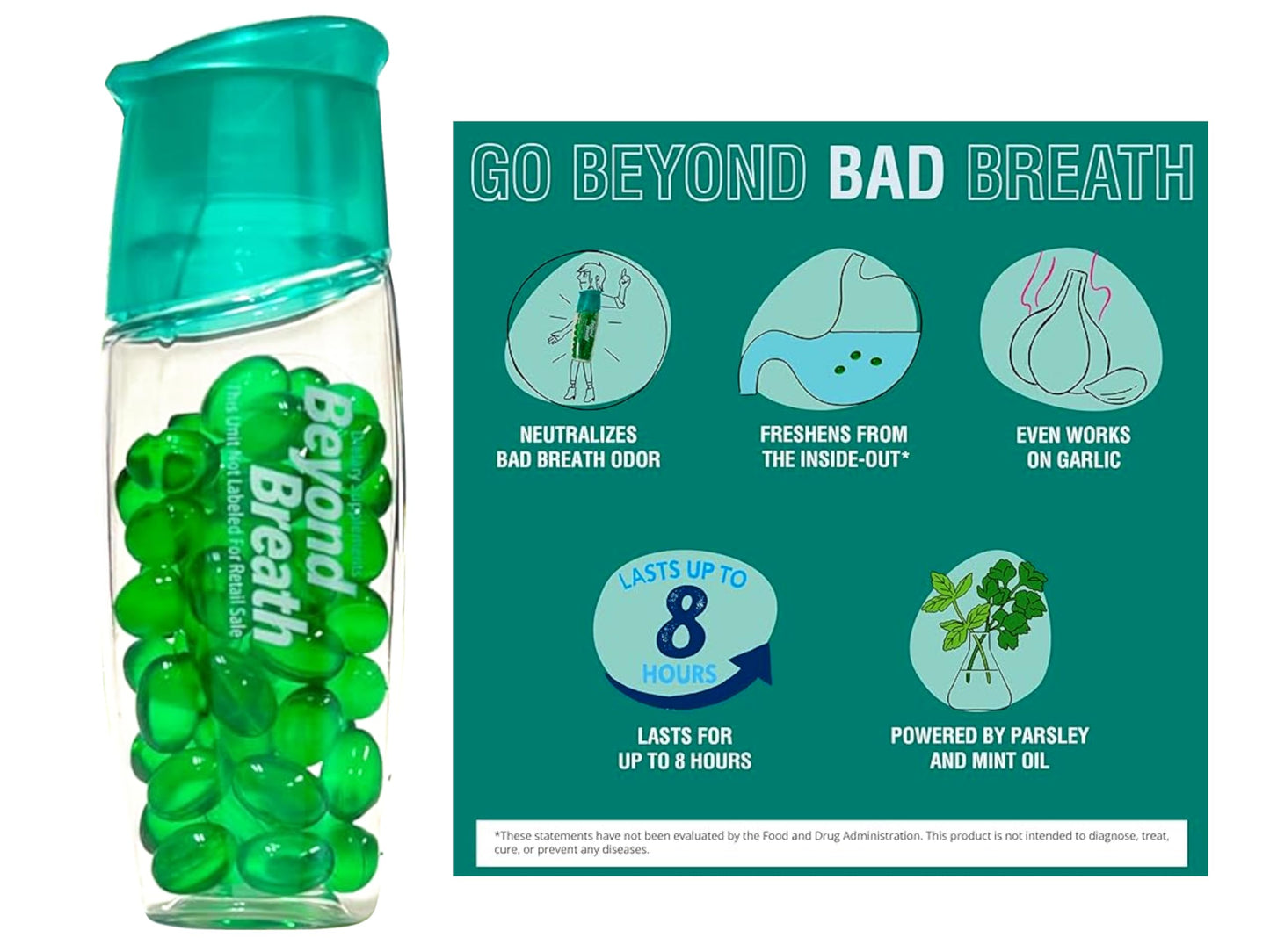 Beyond Breath Fresh Breath Capsules – 50 Count, Parsley & Mint Oils, 8-Hour Protection (Pack of 3)