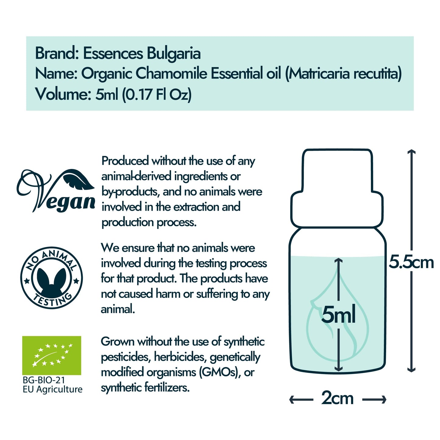 Essences Bulgaria Organic Chamomile Essential Oil 5ml – Matricaria recutita | Pure, Undiluted & Therapeutic Grade