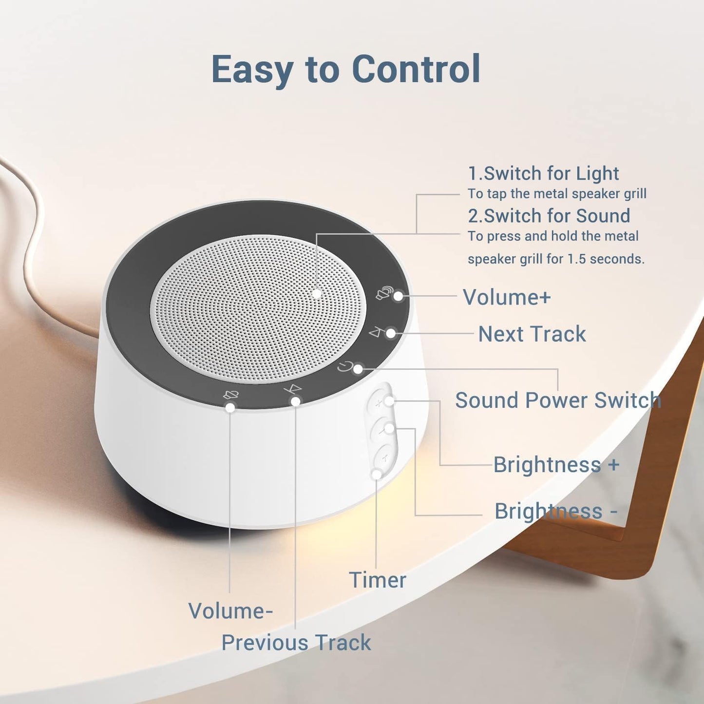 BGOVERSS White Noise Sound Machine – 20 Sounds, 10 Night Light Colors, 5 Timers & Memory