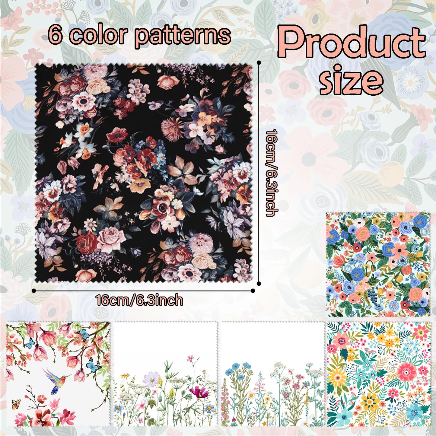 BHAHB 6-Pack Glasses Cleaning Cloths - Microfiber Lens Cloths 6.3x6.3 Inches - Floral Patterns