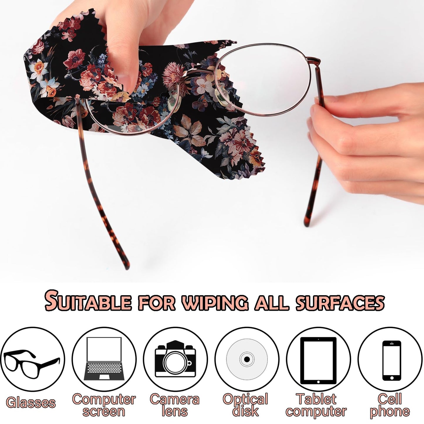 BHAHB 6-Pack Glasses Cleaning Cloths - Microfiber Lens Cloths 6.3x6.3 Inches - Floral Patterns