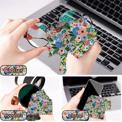 BHAHB 6-Pack Glasses Cleaning Cloths - Microfiber Lens Cloths 6.3x6.3 Inches - Floral Patterns