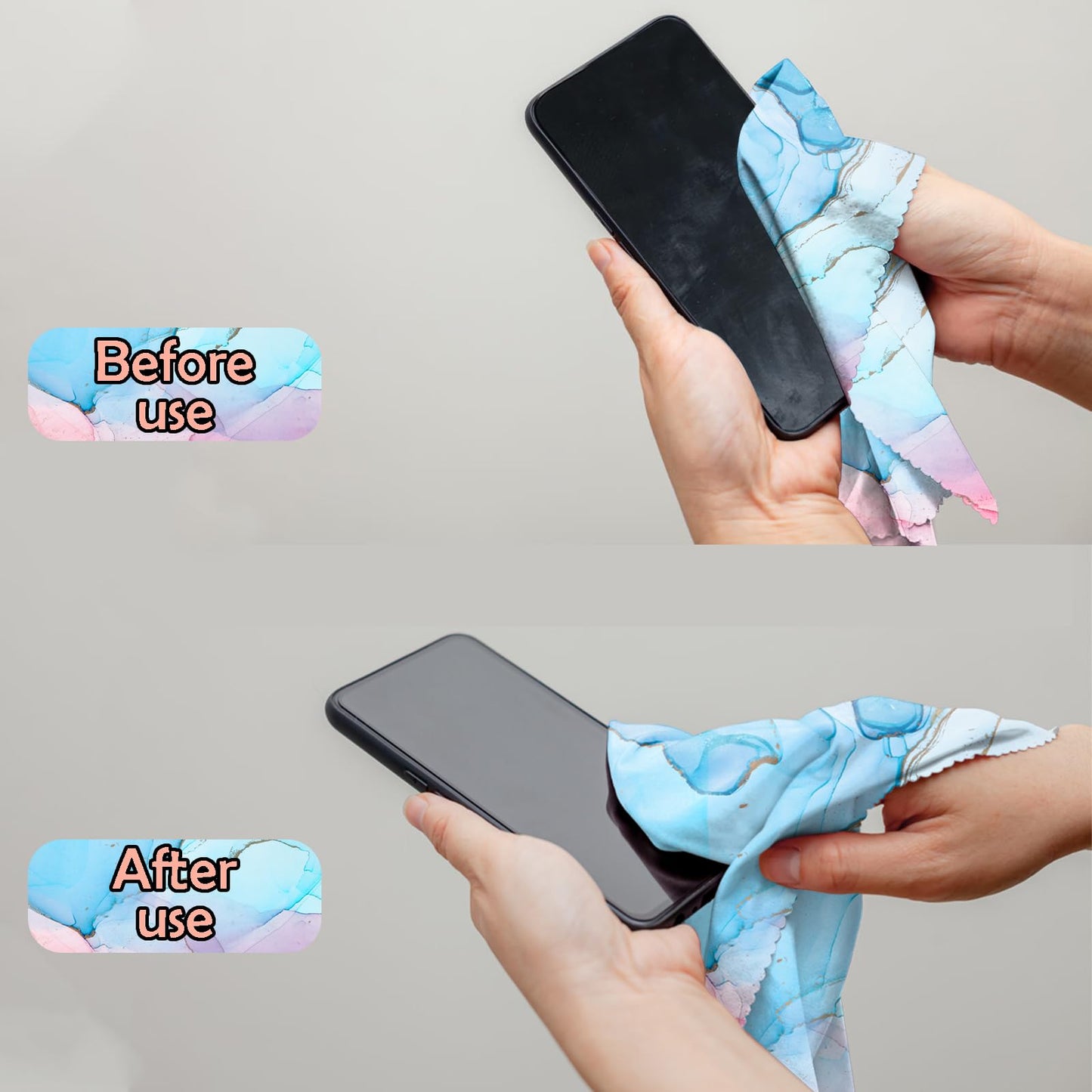 BHAHB 6-Pack Microfiber Glasses Cleaning Cloths - 6.3 x 6.3 in Marble Pattern