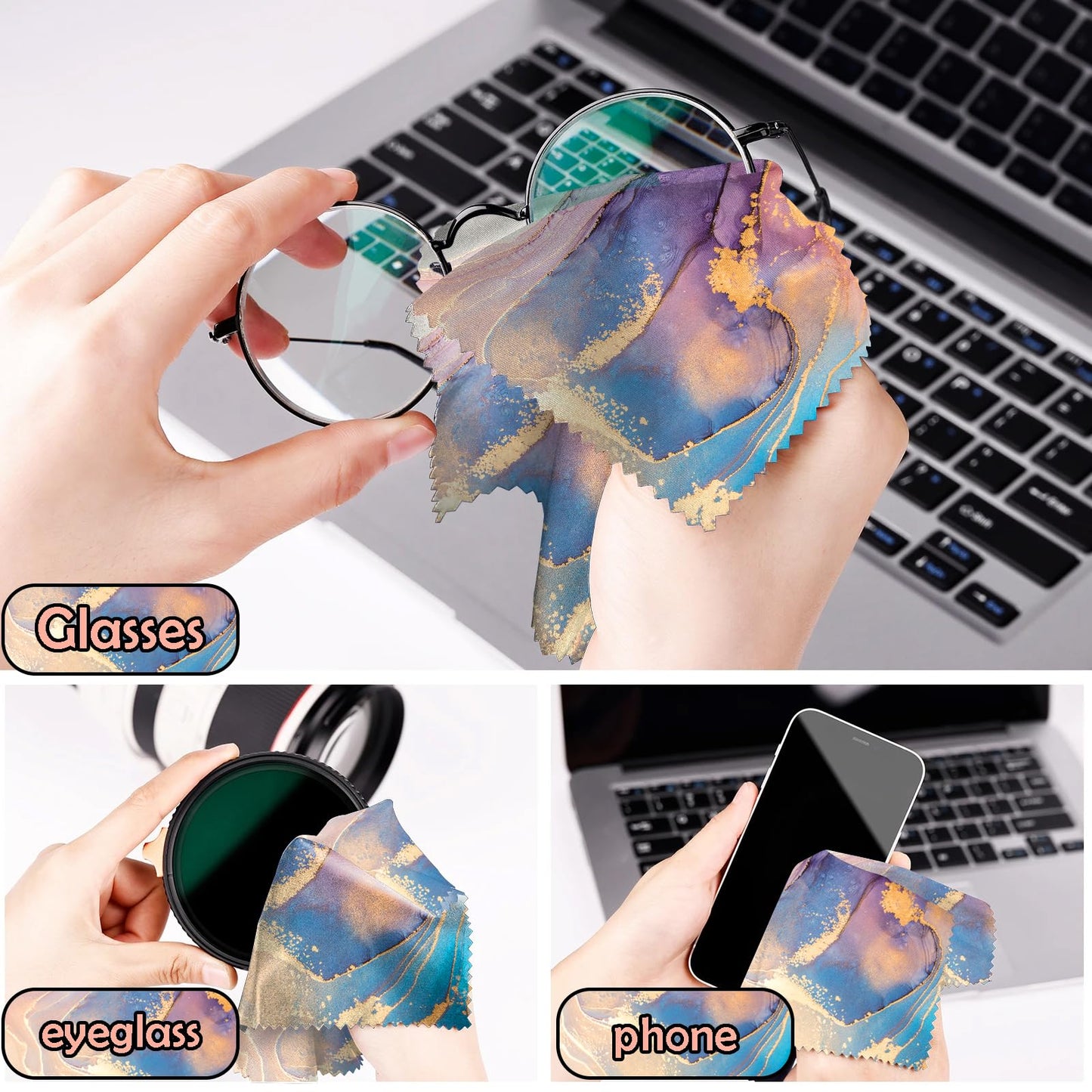 BHAHB 6-Pack Microfiber Glasses Cleaning Cloths - 6.3 x 6.3 in Marble Pattern