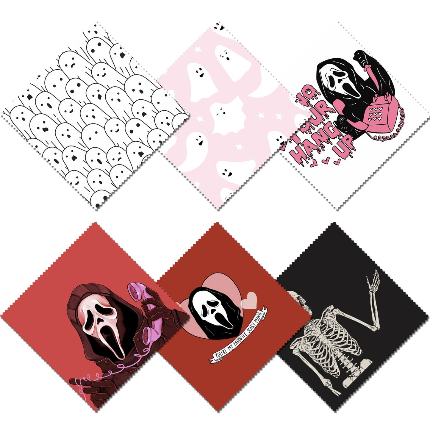 BHAHB 6 Pcs Glasses Cleaning Cloths – Microfiber Eyewear Cleaning Cloths 6.3 x 6.3 in, Skull Pattern