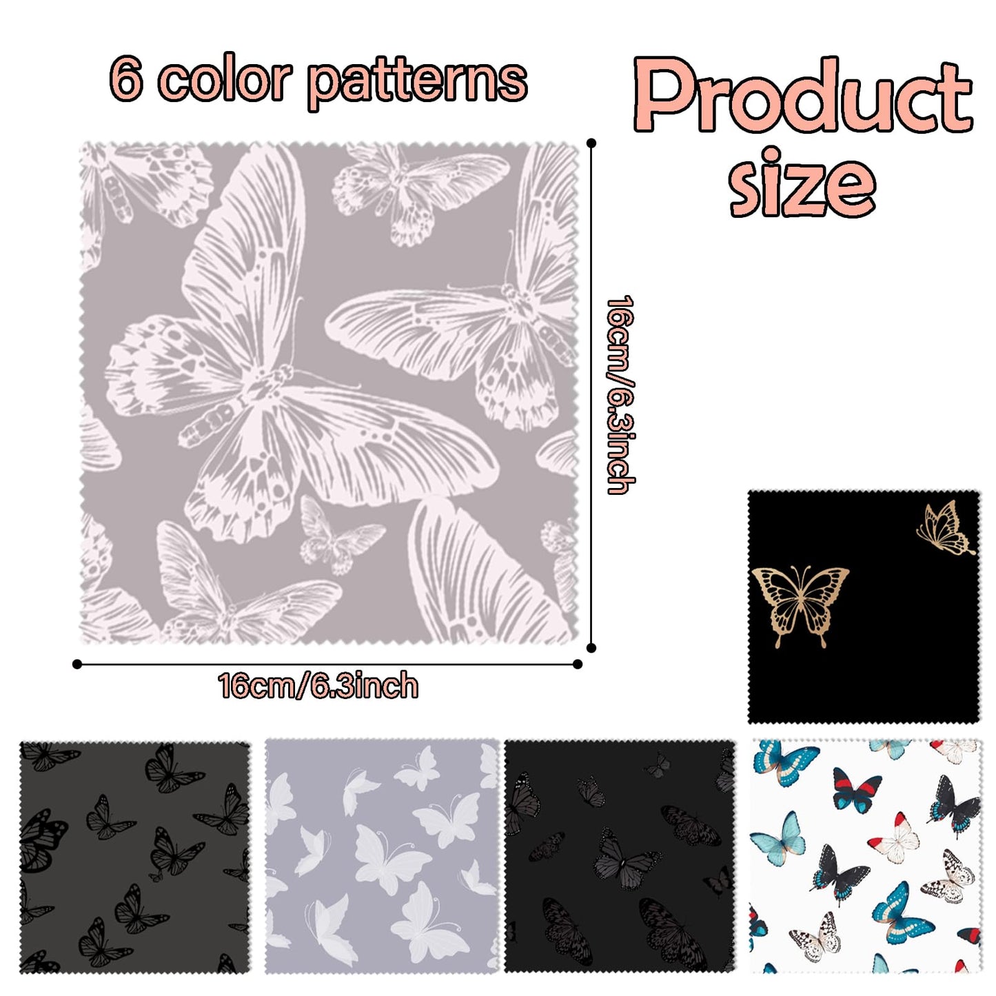 BHAHB 6-Pack Glasses Cleaning Cloths – Microfiber Lens Cloths (6.3x6.3) Butterfly Pattern