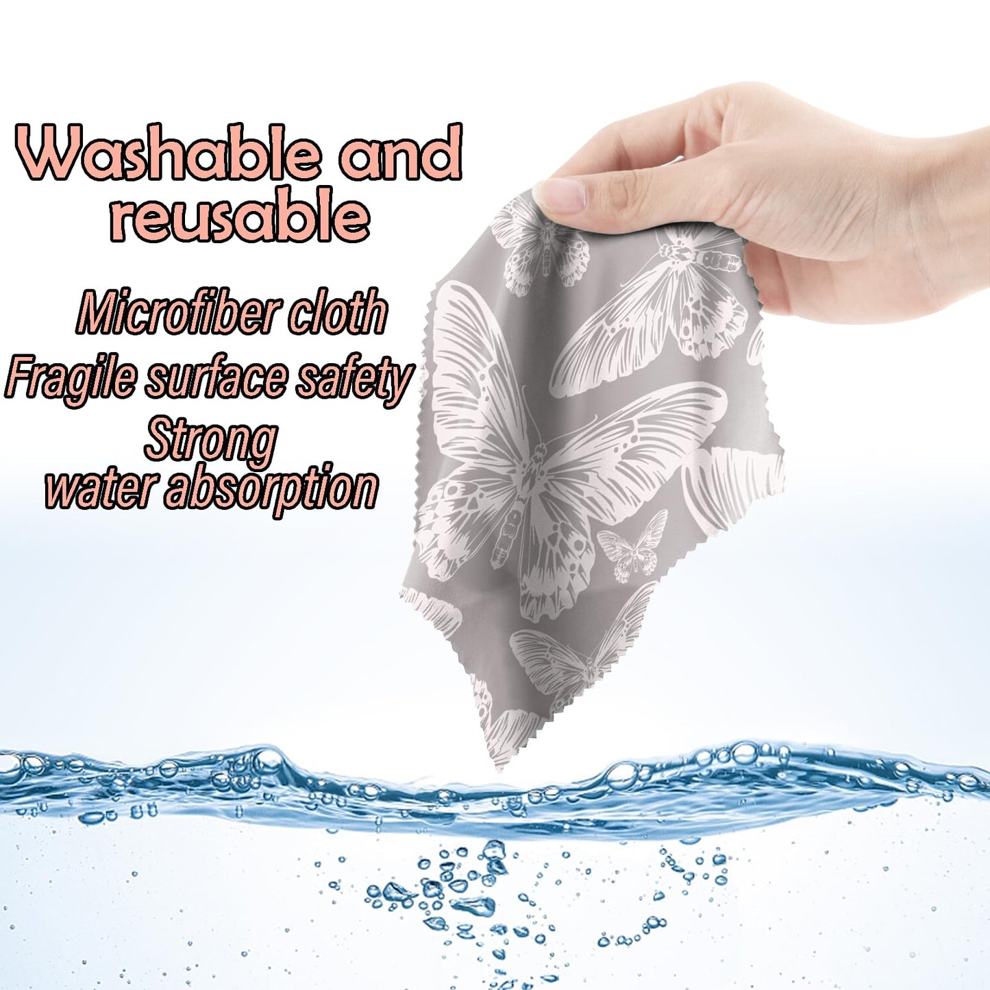 BHAHB 6-Pack Glasses Cleaning Cloths – Microfiber Lens Cloths (6.3x6.3) Butterfly Pattern