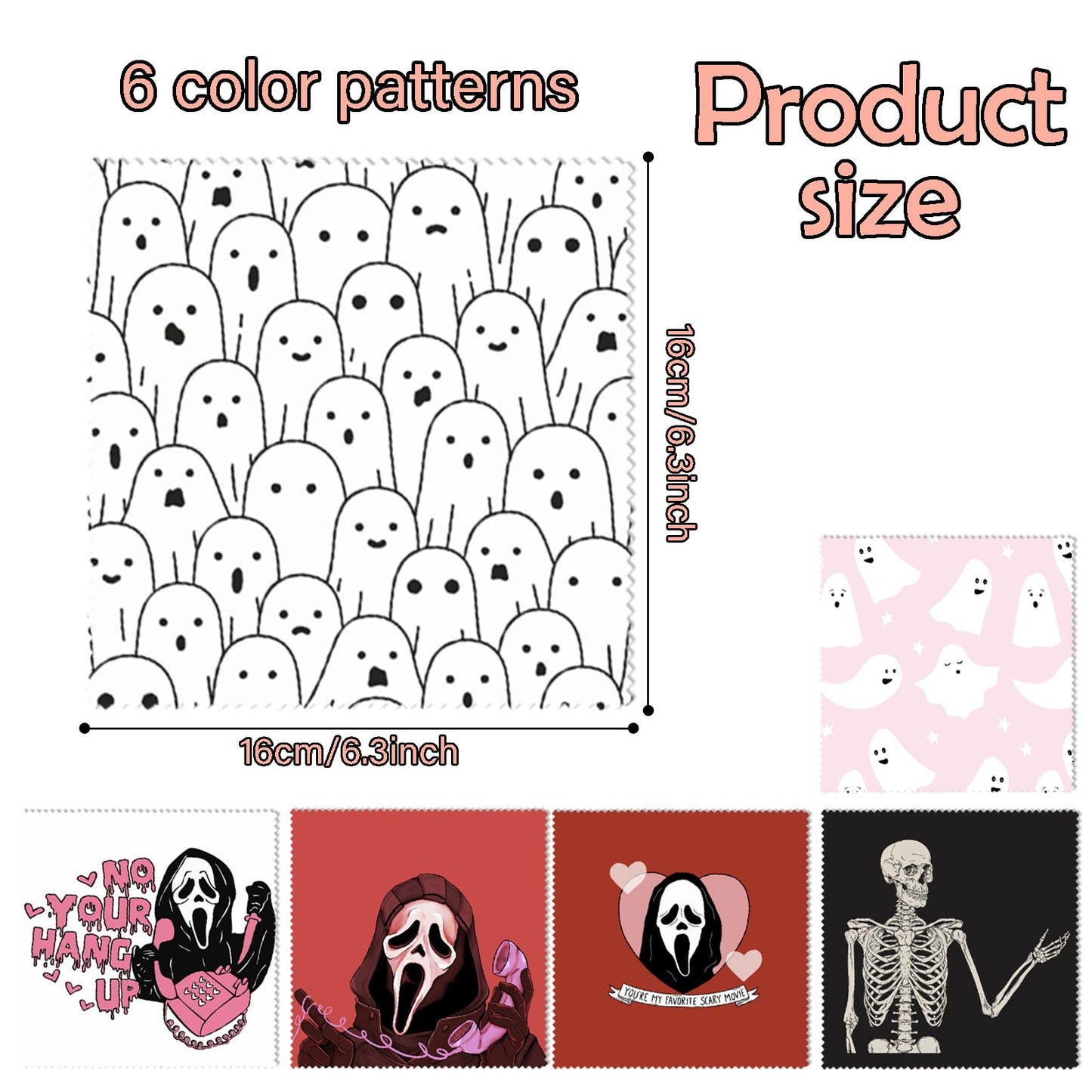 BHAHB 6 Pcs Glasses Cleaning Cloths – Microfiber Eyewear Cleaning Cloths 6.3 x 6.3 in, Skull Pattern