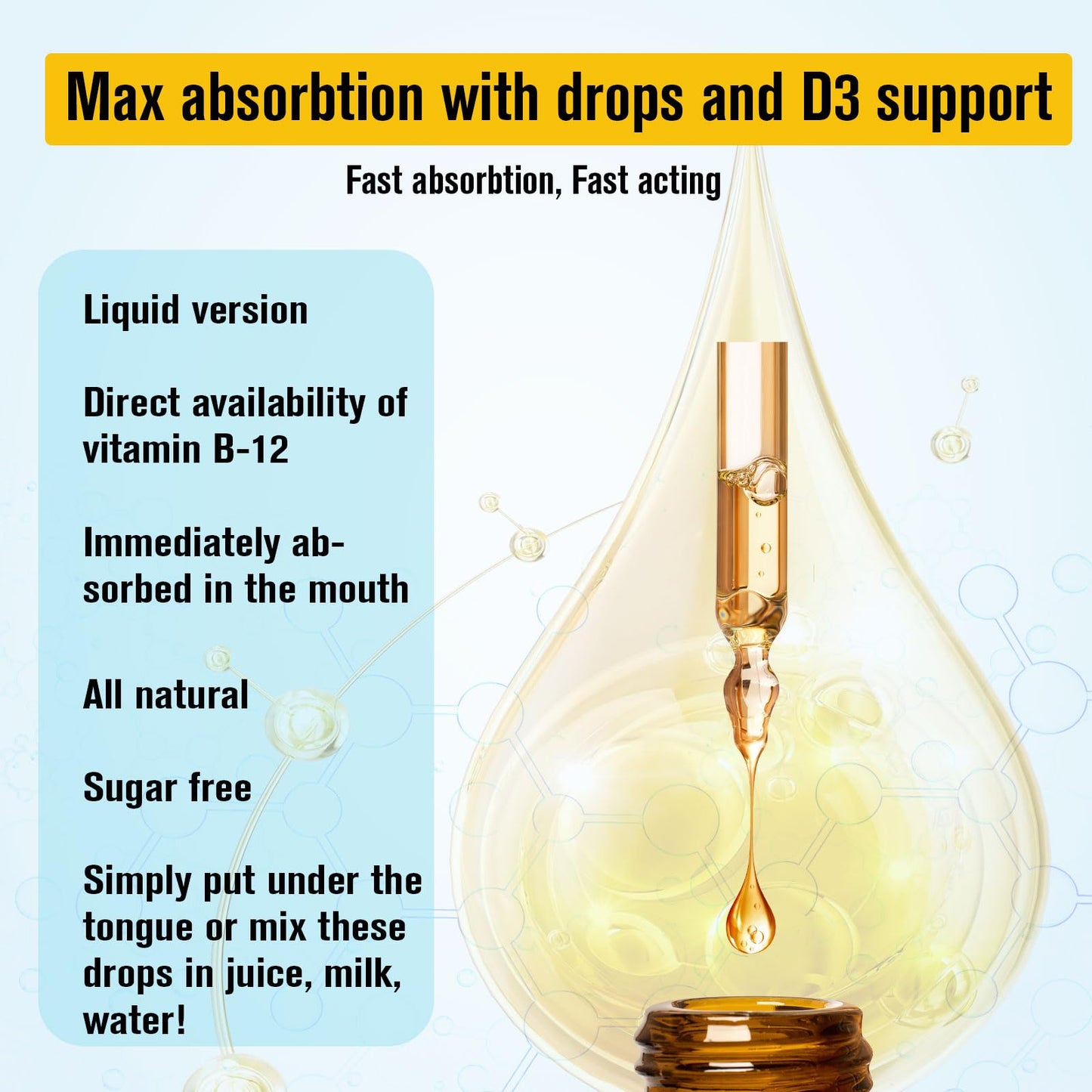 Biduka 10,000mcg Vitamin B12 Sublingual Drops – D3, B9, Calcium for Energy & Immunity