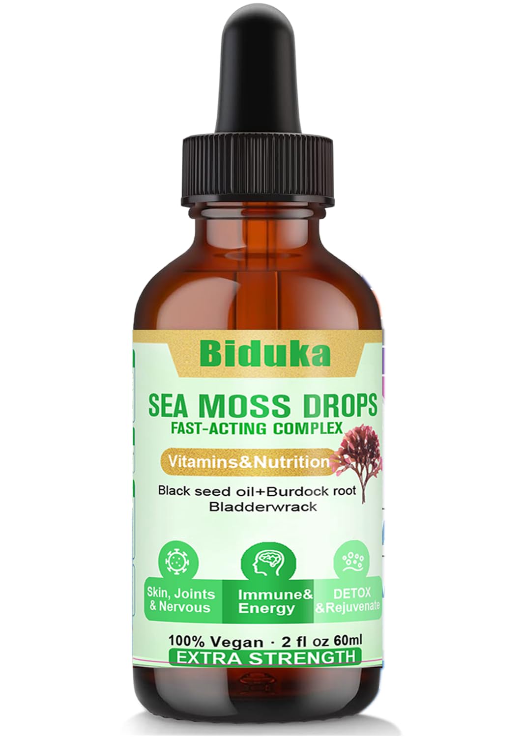 Biduka Irish Sea Moss Drops – Black Seed Oil, Burdock Root & Bladderwrack | Multimineral Seamoss