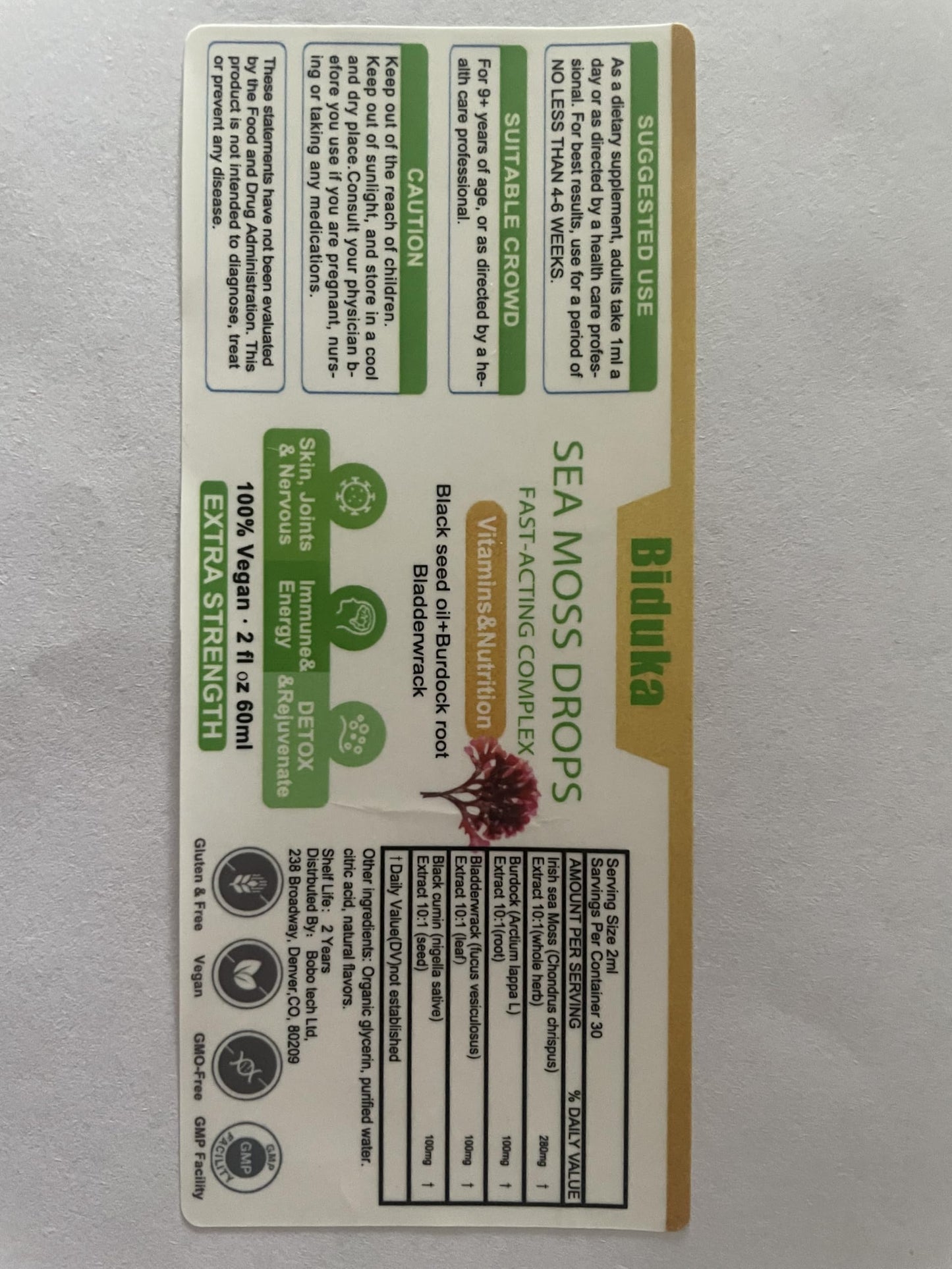 Biduka Irish Sea Moss Drops – Black Seed Oil, Burdock Root & Bladderwrack | Multimineral Seamoss