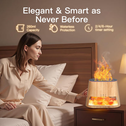 BieJiahWeiBie Luxury Himalayan Salt Lamp Humidifier & Aromatherapy Diffuser – 260ml, Remote, 8-Color Mood Lighting (Wood)