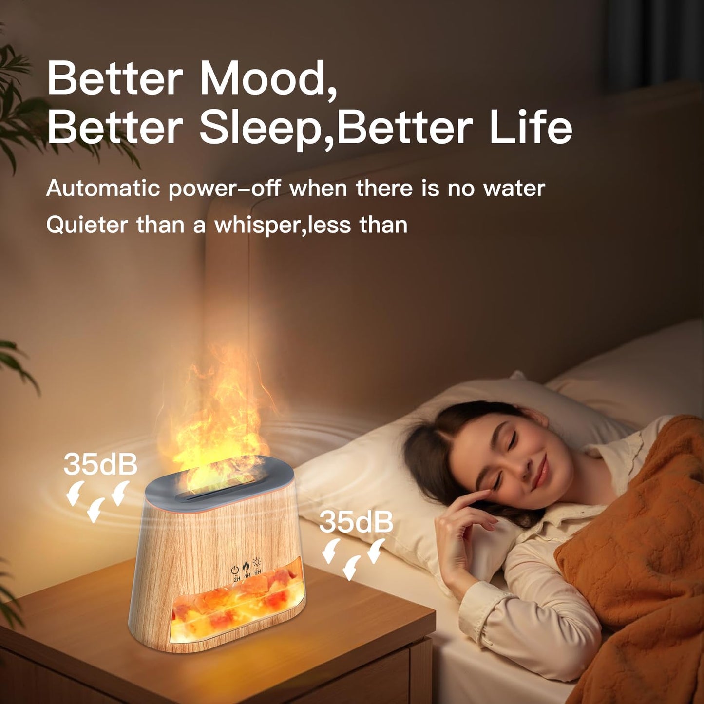 BieJiahWeiBie Luxury Himalayan Salt Lamp Humidifier & Aromatherapy Diffuser – 260ml, Remote, 8-Color Mood Lighting (Wood)