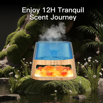 BieJiahWeiBie Luxury Himalayan Salt Lamp Humidifier & Aromatherapy Diffuser – 260ml, Remote, 8-Color Mood Lighting (Wood)