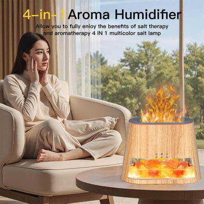 BieJiahWeiBie Luxury Himalayan Salt Lamp Humidifier & Aromatherapy Diffuser – 260ml, Remote, 8-Color Mood Lighting (Wood)