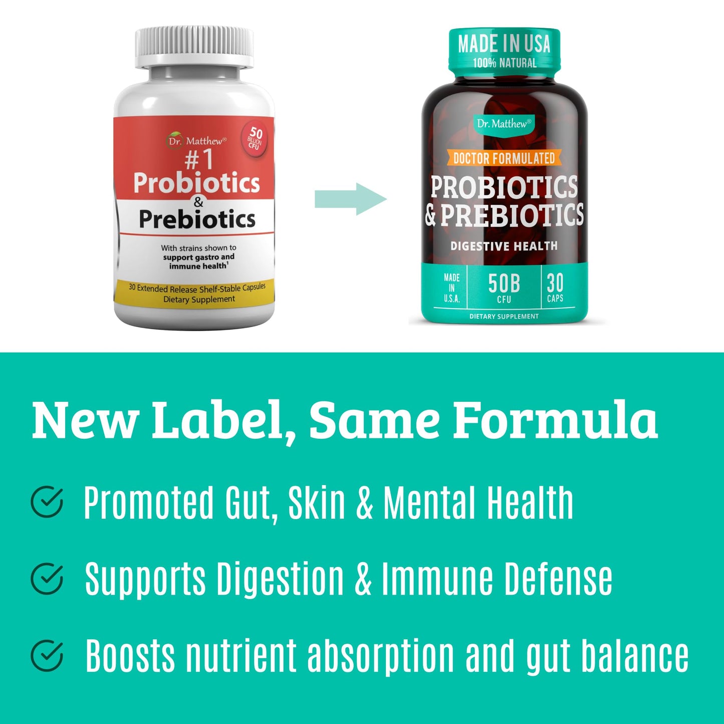 Prebiotics & Probiotics for Digestive Health | 15 Strains, 50B CFU