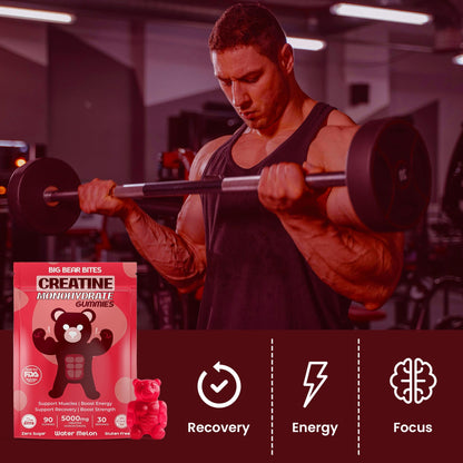 Big Bear Bites Creatine Monohydrate Gummies – Watermelon, 5000mg/Serving | 90 Gummies | Sugar & Gluten Free | Halal