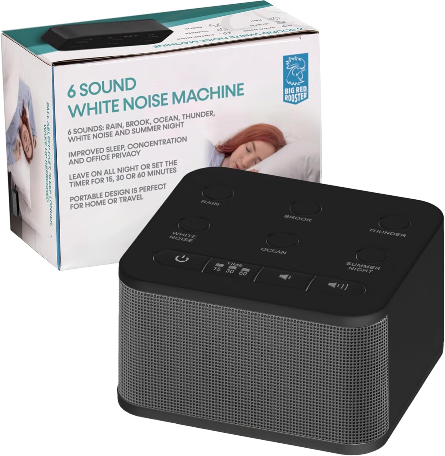Big Red Rooster Sound Machine — 6 Sleep Sounds, Portable White Noise for Sleep, Office Privacy, Travel