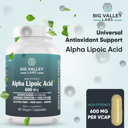 Big Valley Labs Alpha-Lipoic Acid 600 mg – High-Potency Antioxidant for Cellular Health & Energy Metabolism – Vegan, Non-GMO, Gluten-Free | 60 Capsules