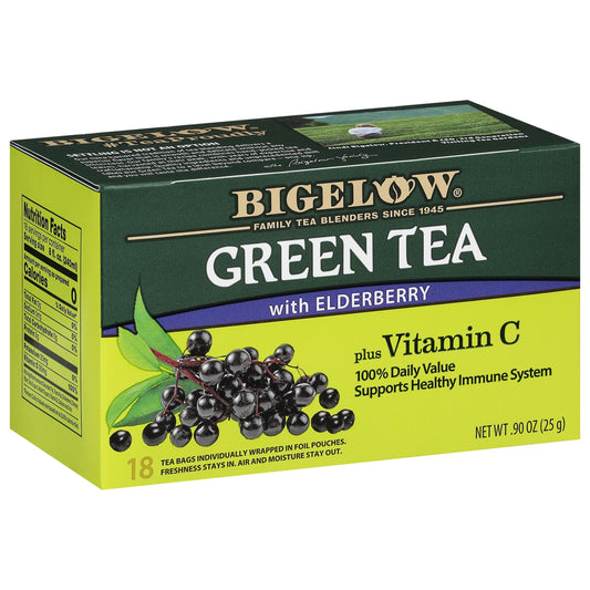 Bigelow Tea Green Tea Elderberry plus Vitamin C, Caffeinated, 18 Total Tea Bags (Pack of 1) BritishVita | Premium UK Vitamins & Wellness Supplements