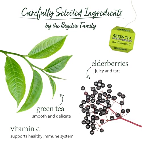 Bigelow Tea Green Tea Elderberry plus Vitamin C, Caffeinated, 18 Total Tea Bags (Pack of 1)