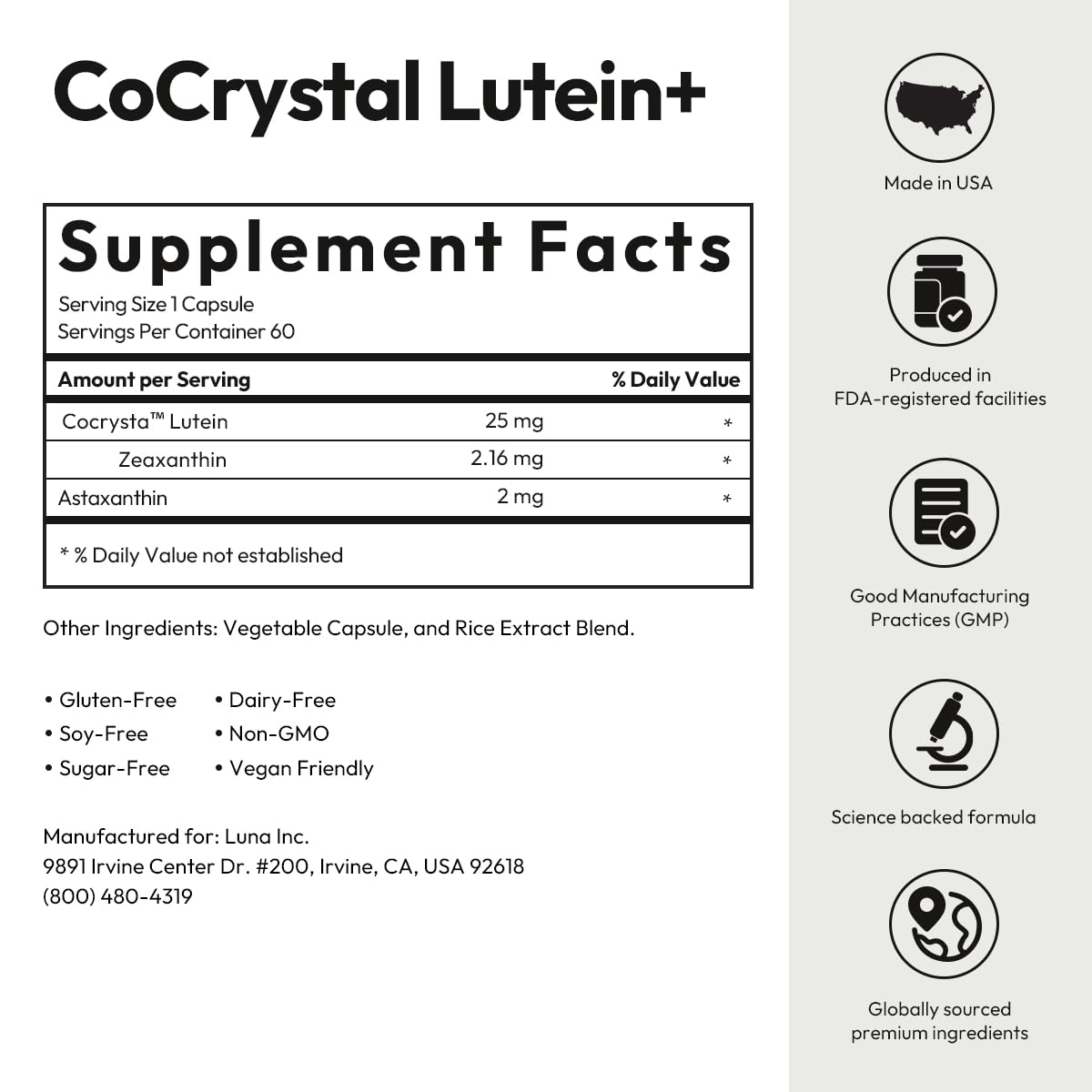 BIGVITA CoCrystal Lutein+ 3-in-1 Eye Support | Fast-Absorbing Lutein, Zeaxanthin & Astaxanthin | 60 Capsules